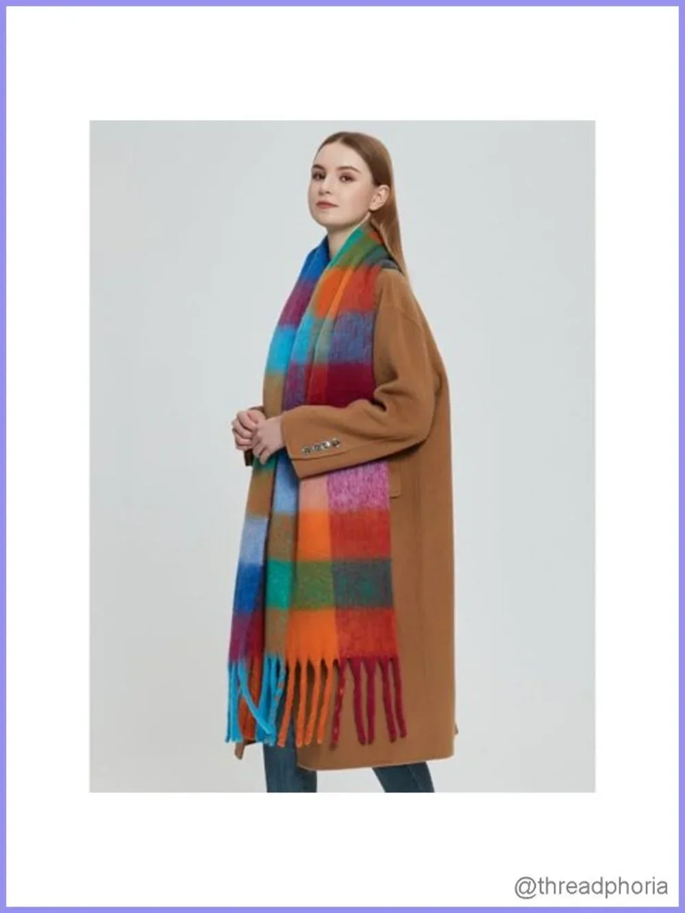 Women's Plaid Winter Scarf Wrap with Tassels - Chunky Knit Warm Fashion Scarf